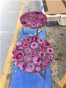 Semiprecious Stone Coffee Table Rose Agate Side Cafe Table