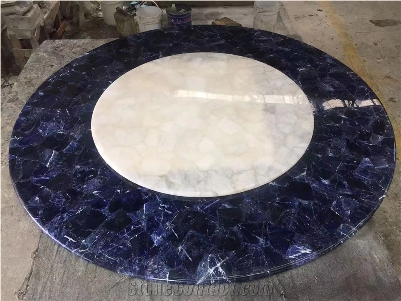 Semiprecious Stone Coffee Table Rose Agate Side Cafe Table
