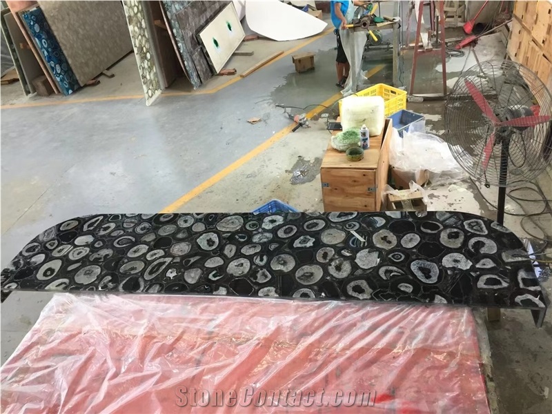 Tiger Eyes Round Dining Table Semi-Precious Stone Furniture