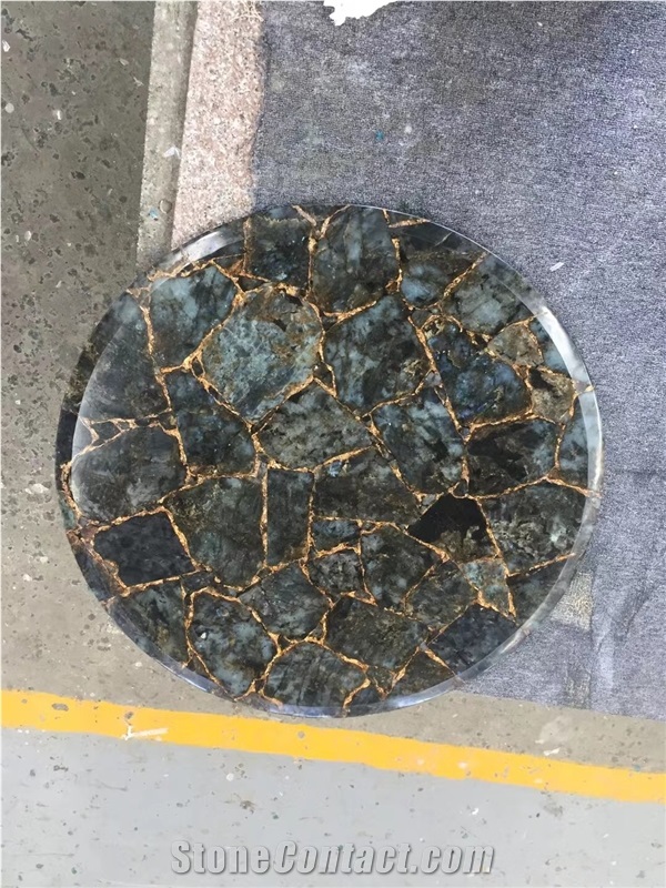 Tiger Eyes Round Dining Table Semi-Precious Stone Furniture