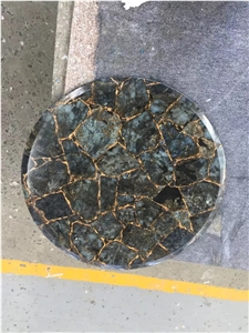 Tiger Eyes Round Dining Table Semi-Precious Stone Furniture