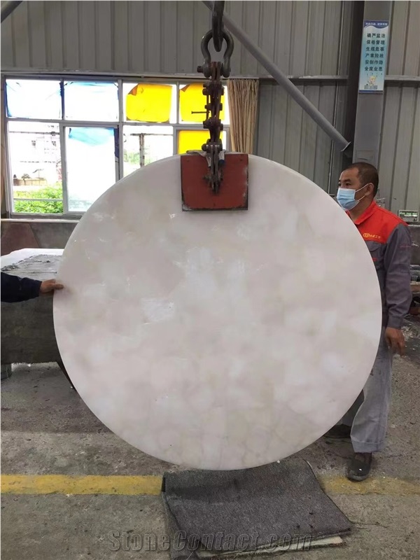 White Semiprecious Table Top Amethyst Round Coffee Table Top