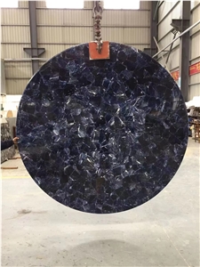 White Semiprecious Table Top Amethyst Round Coffee Table Top
