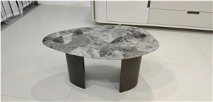 White Semiprecious Table Top Amethyst Round Coffee Table Top