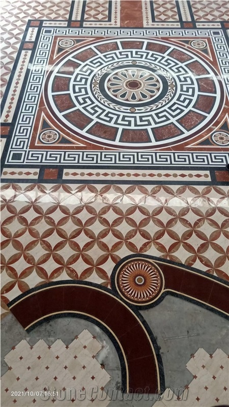 Classic Design Crema Marfil Dark Emperador Waterjet Carpet