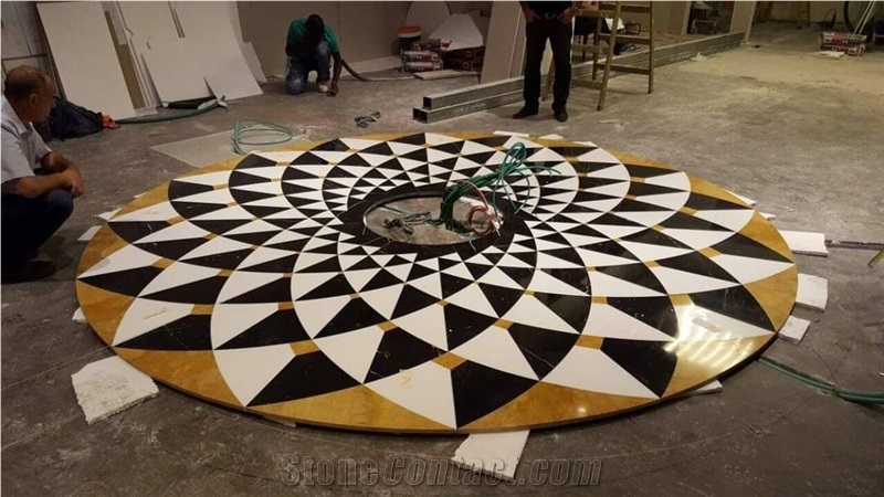 Classic Design Crema Marfil Dark Emperador Waterjet Carpet