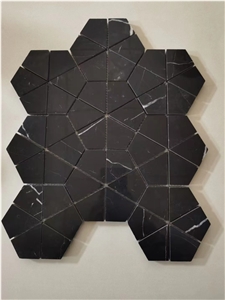 Diamond Chips Marble Mosaic Nero Marquina Hexagon Mosaic Diamond Chips Marble Mosaic Nero Marquina Hexagon Mosaic