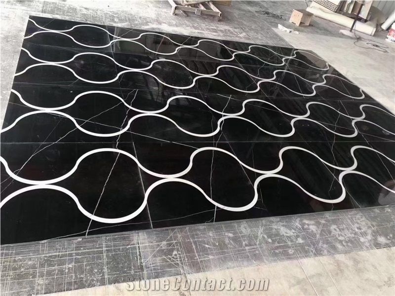 Leathtered Carrara Floor Medallion Nero Marquina Carpet Tile