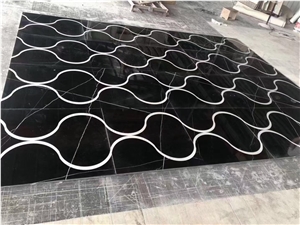 Leathtered Carrara Floor Medallion Nero Marquina Carpet Tile