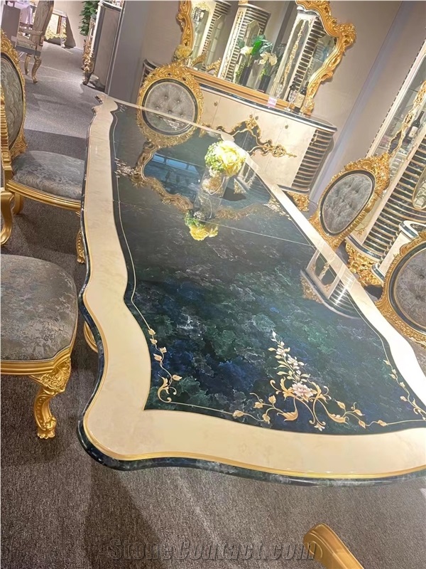 Marble Luxury Green Restaurant Table Tops Stone Work Tops