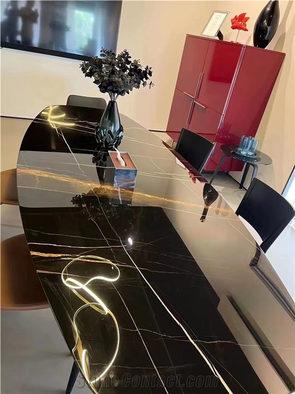 Marble Noir Sahara Dining Table With Metal Home Furniture