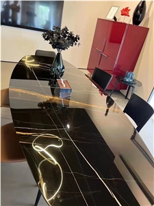 Marble Noir Sahara Dining Table With Metal Home Furniture