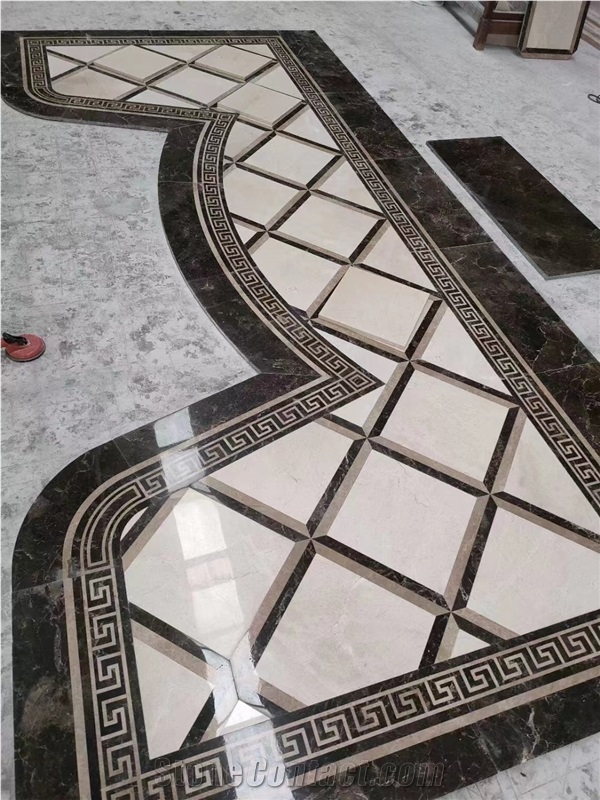 Marble Palissandro Waterjet Hotel Lobby Floor Art Medallions