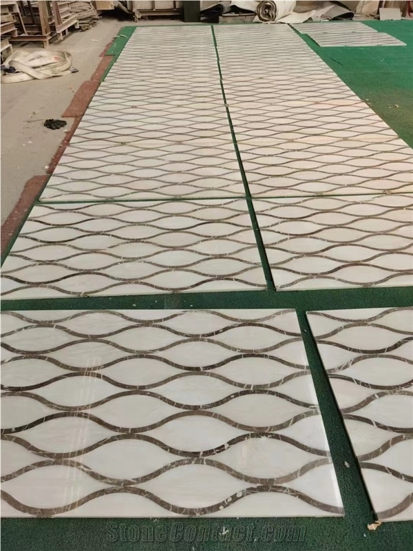 Marble Thassos Waterjet Floor Medallions Lobby Carpet Tile