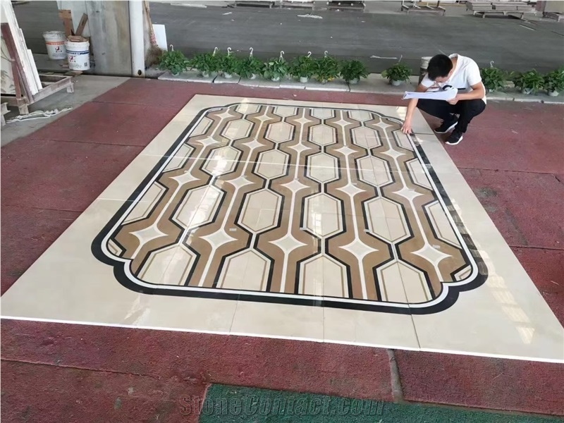 Marble Thassos Waterjet Floor Medallions Lobby Carpet Tile