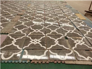 Marble Waterjet Floor Medallions Grey White Carpet Pattern