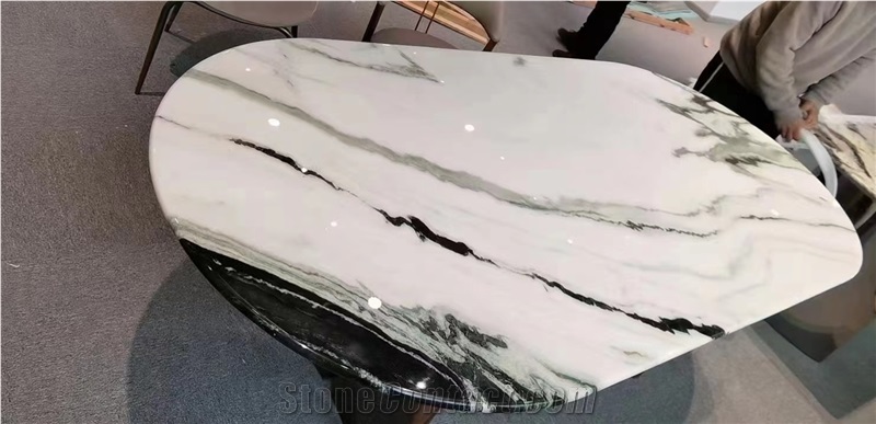 Panda Marble Dining Table Top With Metal Base Home Furniture