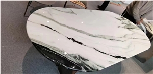Panda Marble Dining Table Top With Metal Base Home Furniture