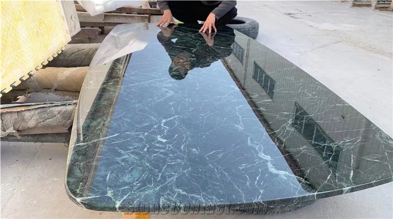 Solid Green Table Top With Metal Base For Office Tea Table
