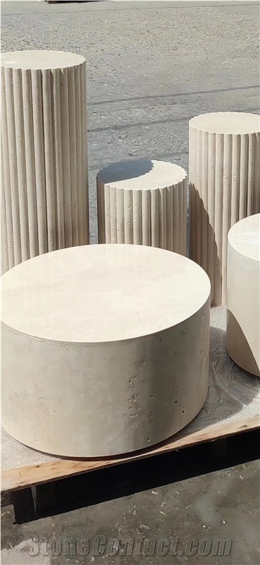 Travertine Plinth Side Coffee Table Stone Office Furniture