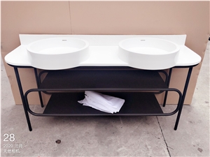 Pure White Acrylic Top Double Sink Bathroom Top, Solid Surface Vanity Unit