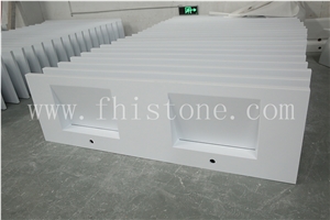 Pure White Acrylic Top Double Sink Bathroom Top, Solid Surface Vanity Unit