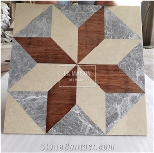 Natural Marble Inlay Wood Waterjet Medallion For Interior
