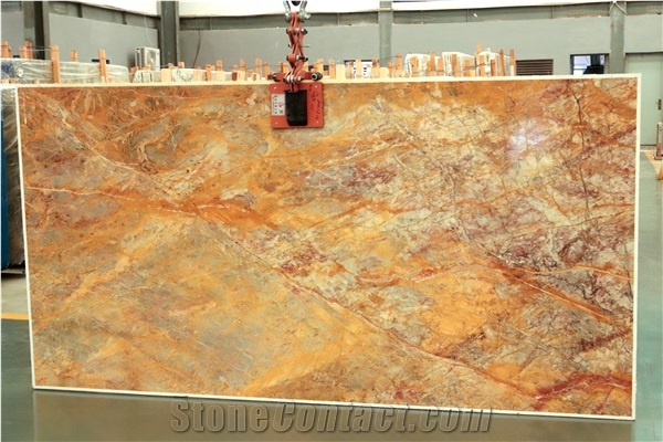 China Van Gogh Emperor Red Yellow Marble Polished Slabs