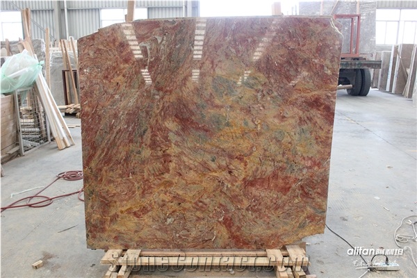 China Van Gogh Emperor Red Yellow Marble Polished Slabs