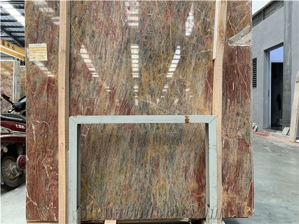 China Van Gogh Emperor Red Yellow Marble Polished Slabs