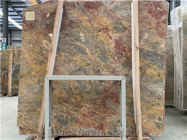 China Van Gogh Emperor Red Yellow Marble Polished Slabs