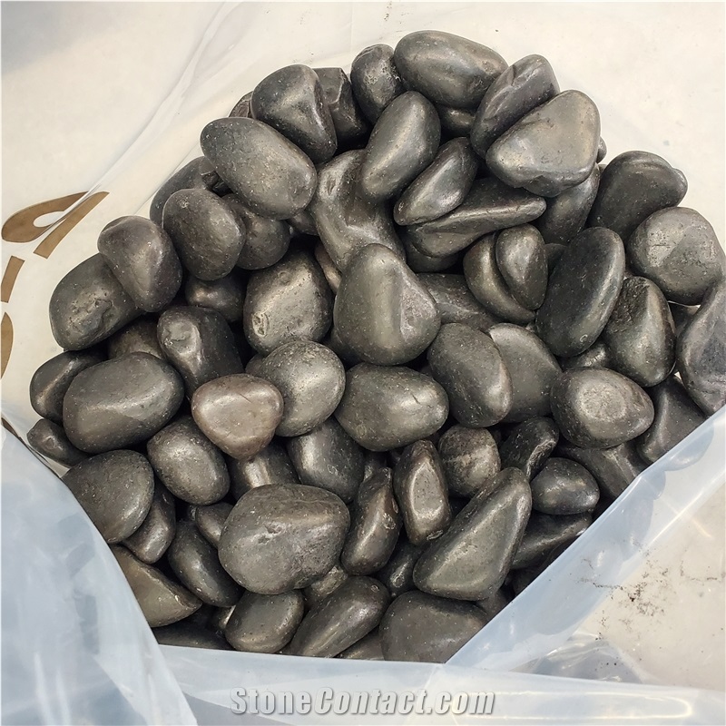 No Fade Black Polished River Pebbles For Landscaping