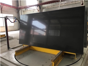 AMG007 Pure Black Color Quartz Stone Slabs, 30Mm Thick