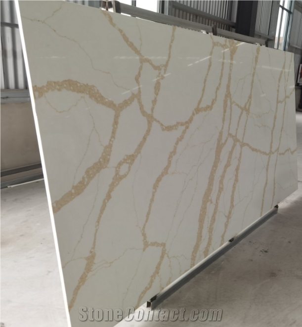 Artiffical Calacatta White Golden Design Quartz Stone