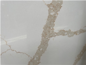 Calacatta Quartz Slab With Fractured Golden Veins