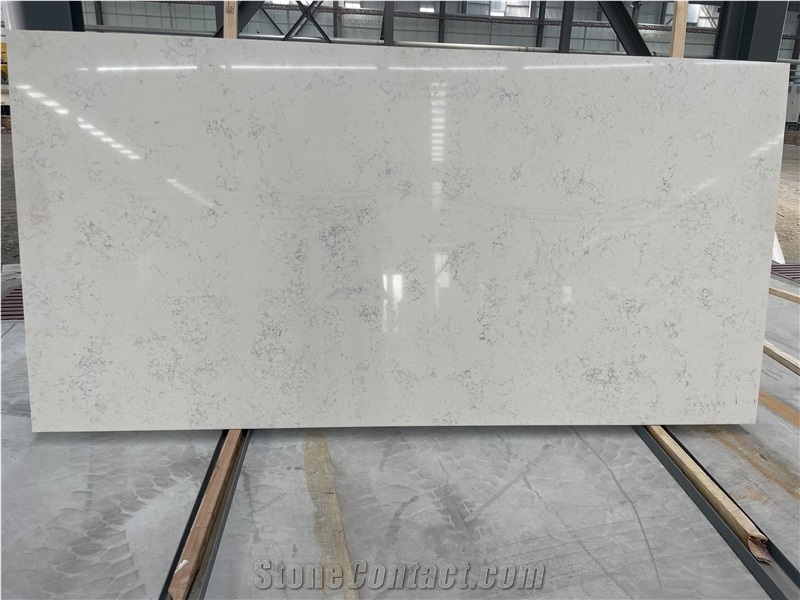 Calacatta Quartz Slab With Grey Cloud Veins
