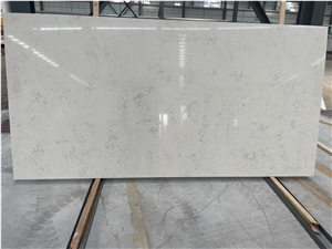 Calacatta Quartz Slab With Grey Cloud Veins