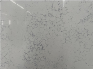 Calacatta Quartz Slab With Grey Cloud Veins