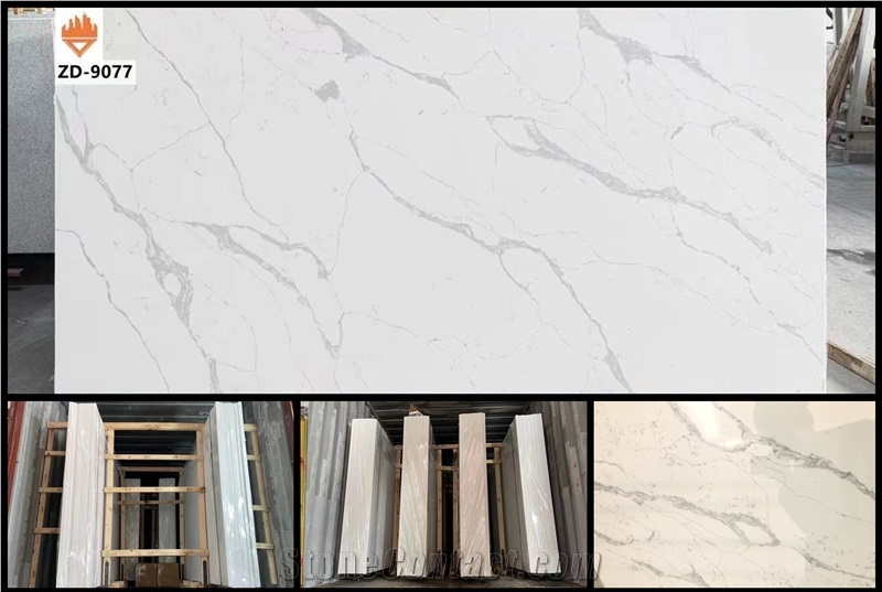 Calacatta Quartz Stone Polished Slabs ZD-9077