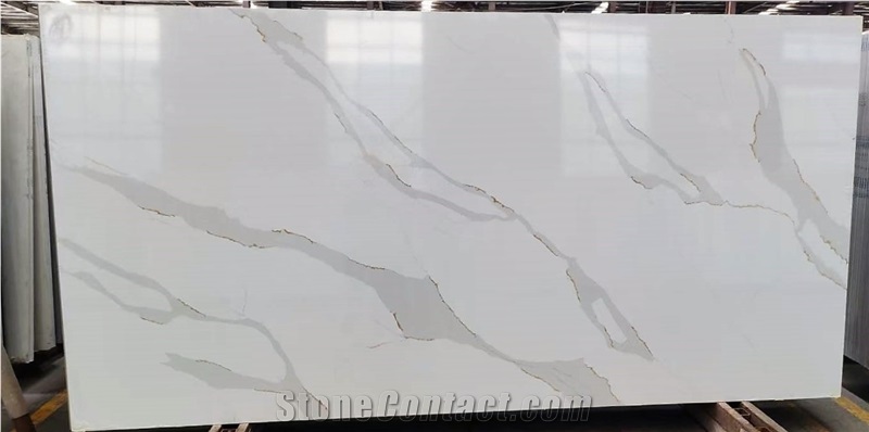 Calacatta Texture Quartz Stone With Clear Grey Veins