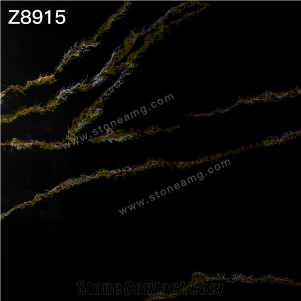 Dark Quartz Stone Slabs With Gold Veins