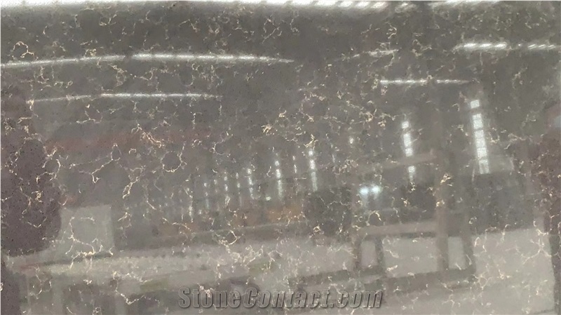 Fine Golden Pattern Quartz Slab Black Background