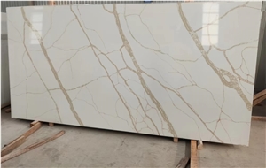 Golden Ornate Veins Quartz Stone Slab
