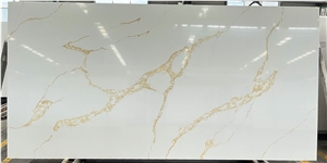 Golden Veins White Calacatta Quartz Stone Slabs