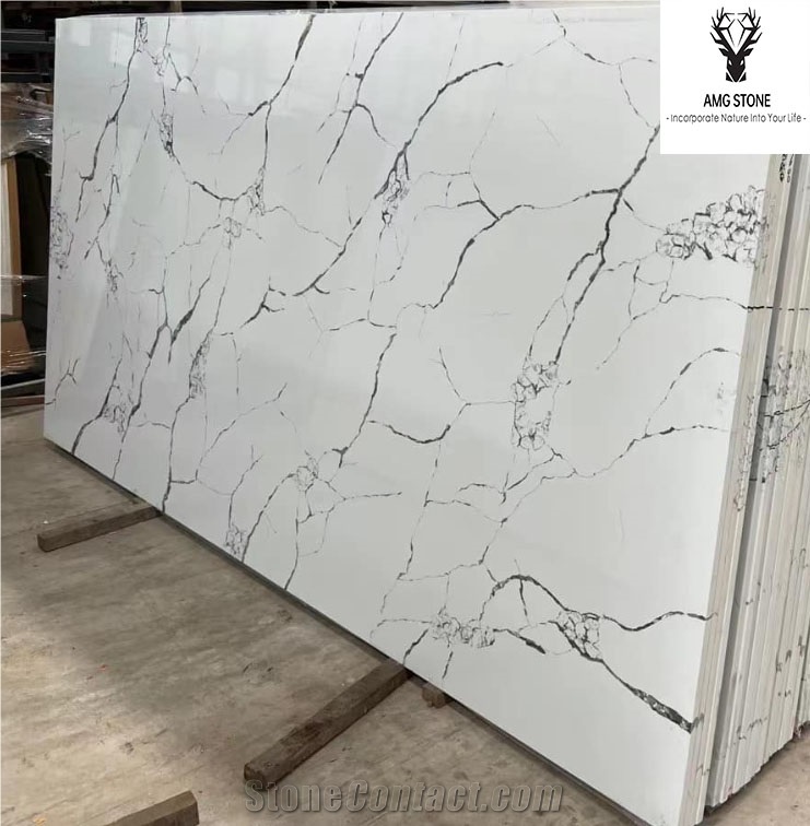 Quartz Stone Slabs White Calacatta By AMG