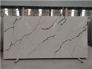 Shallow Black Veins White Quartz Slabs