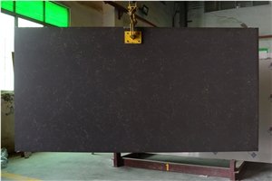 Small Golden Pattern Quartz Slab Black Background