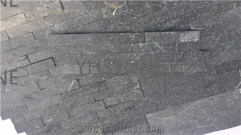 Black Natural Quartz Stacked Stone Veneer Wall Panels