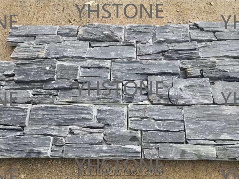 Black Natural Slate Stone Cemented Ledgestone Wall Panels