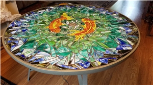 Gem Stone Mosaic Stained Glass Table